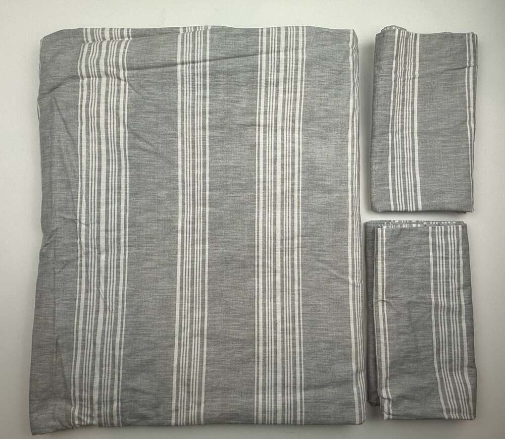 Harlow Grey Striped Queen Duvet Cover Set Cotton